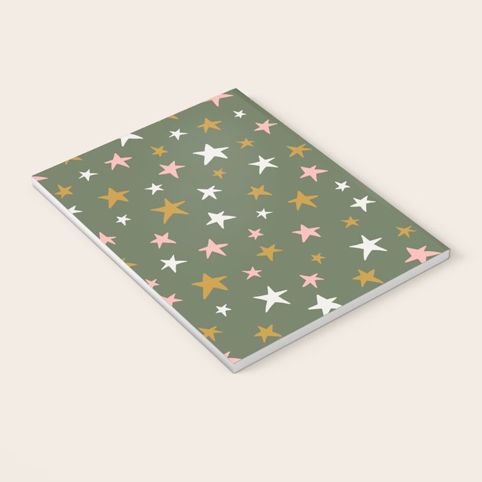 Stars Gold Cream Pink On Muted Green Notebook Gallery Image 3
