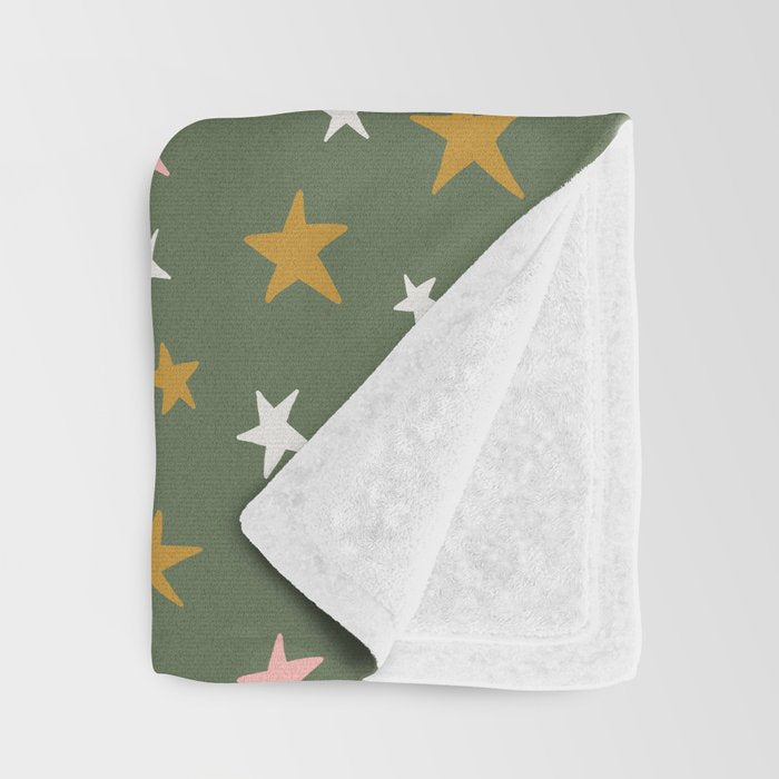 Stars Gold Cream Pink On Muted Green Throw Blanket Gallery Image 3