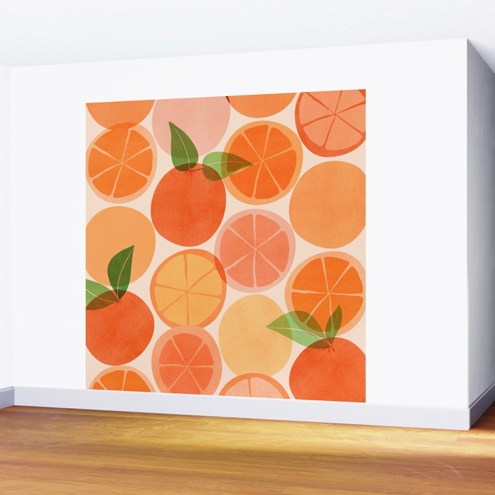 Sunny Oranges Tropical Fruit Illustration Wall Mural Gallery Image 2