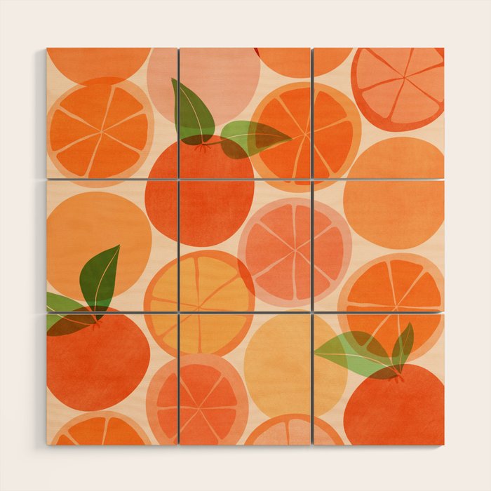 Sunny Oranges Tropical Fruit Illustration Wood Wall Art Gallery Image 1