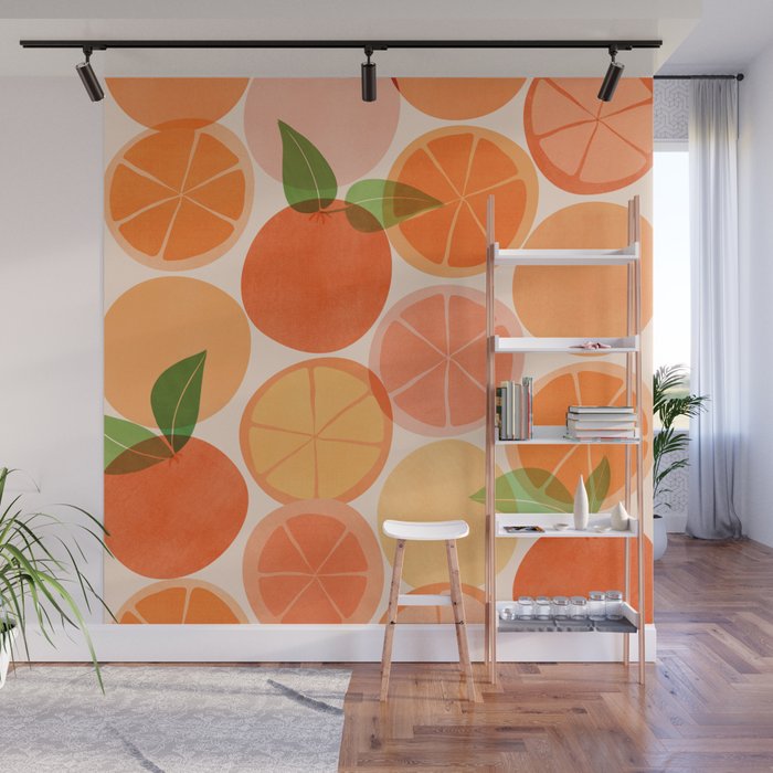 Sunny Oranges Tropical Fruit Illustration Wall Mural Gallery Image 1