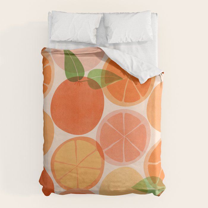 Sunny Oranges Tropical Fruit Illustration Duvet Cover Gallery Image 6