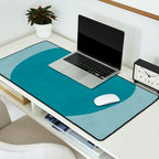 Teal White Lines Minimalist Artwork 02 Desk Mat Gallery Image 2