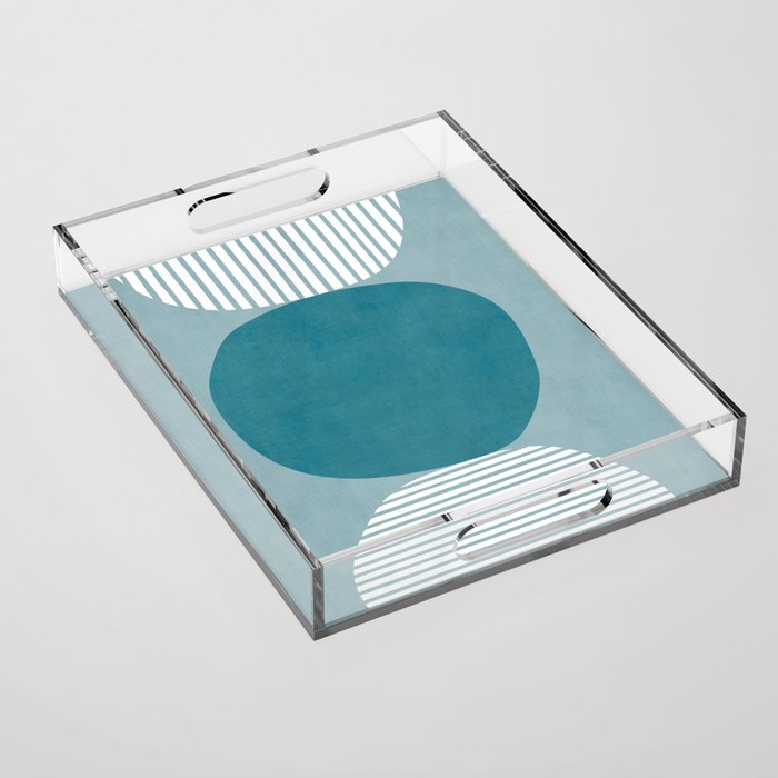 Teal White Lines Minimalist Artwork 02 Acrylic Tray Gallery Image 1