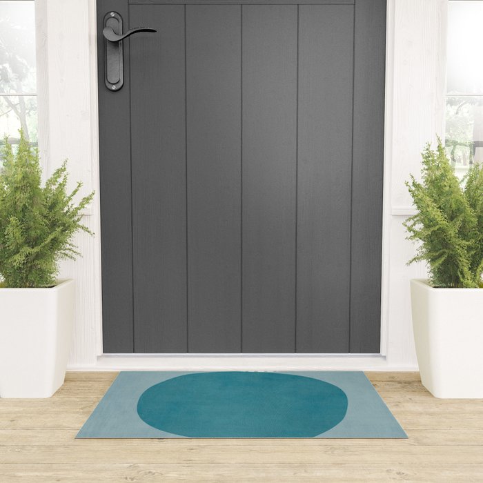 Teal White Lines Minimalist Artwork 02 Welcome Mat Gallery Image 3