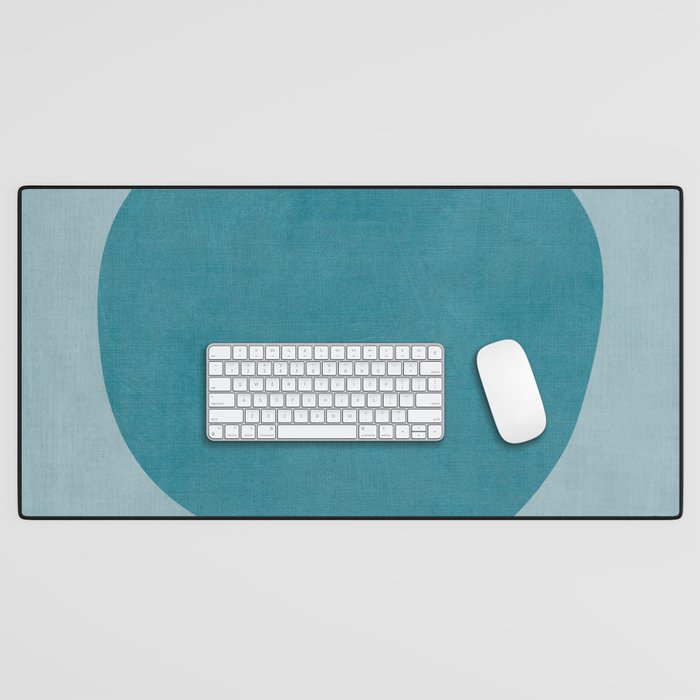 Teal White Lines Minimalist Artwork 02 Desk Mat Gallery Image 1