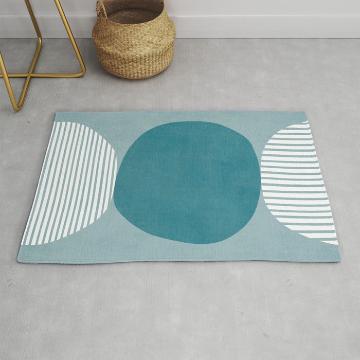 Teal White Lines Minimalist Artwork 02 Rug Gallery Image 1