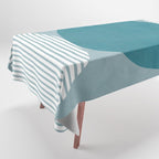 Teal White Lines Minimalist Artwork 02 Tablecloth Gallery Image 1
