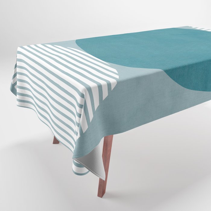 Teal White Lines Minimalist Artwork 02 Tablecloth Gallery Image 1