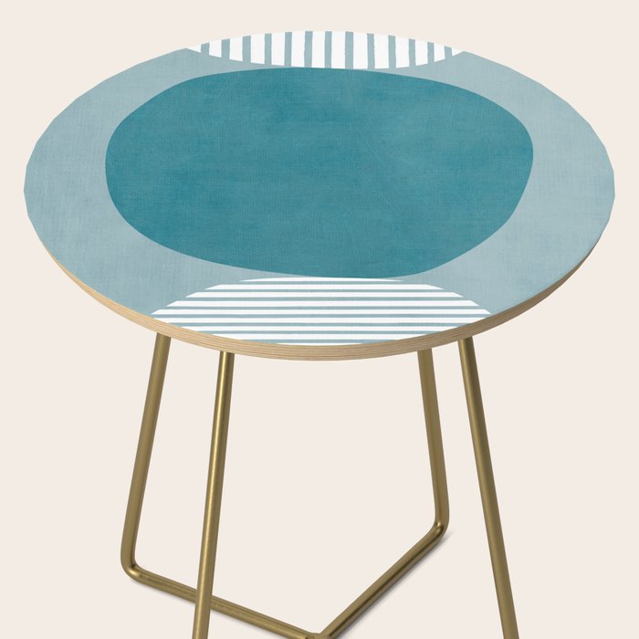 Teal White Lines Minimalist Artwork 02 Side Table Gallery Image 2
