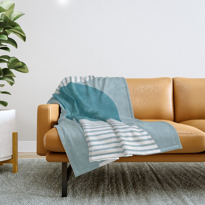 Teal White Lines Minimalist Artwork 02 Throw Blanket Gallery Image 1