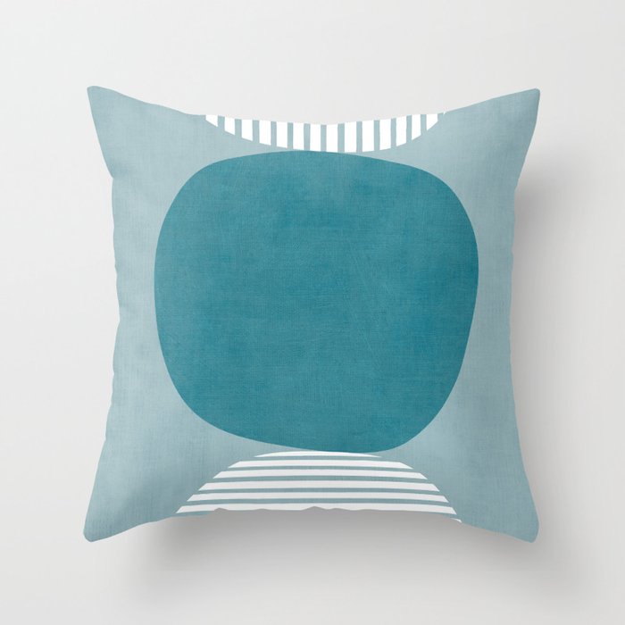 Teal White Lines Minimalist Artwork 02 Throw Pillow Gallery Image 6