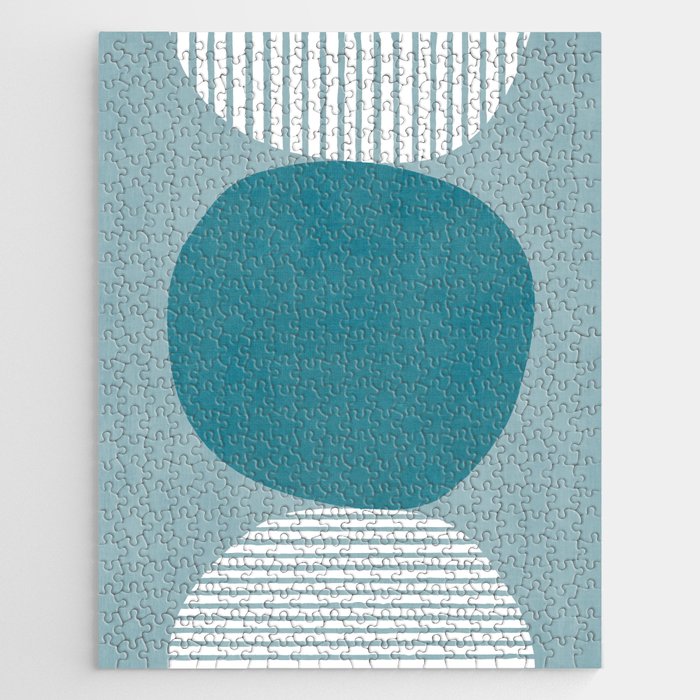 Teal White Lines Minimalist Artwork 02 Jigsaw Puzzle Gallery Image 1