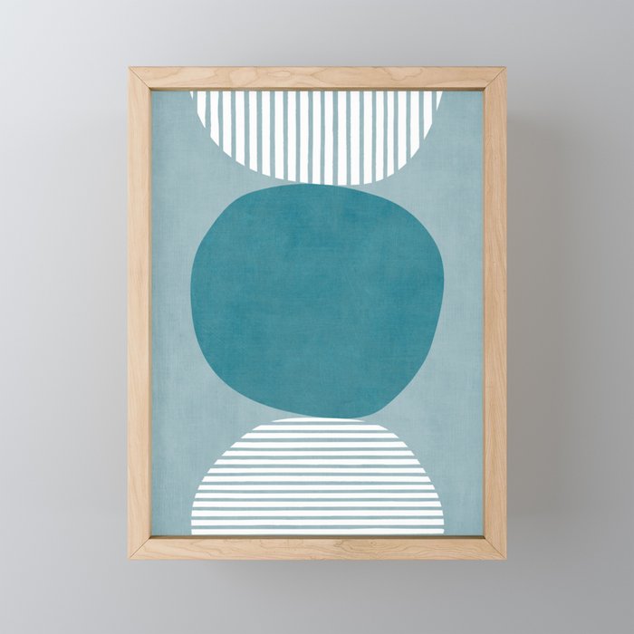 Teal White Lines Minimalist Artwork 02 Mini Art Print Gallery Image 1