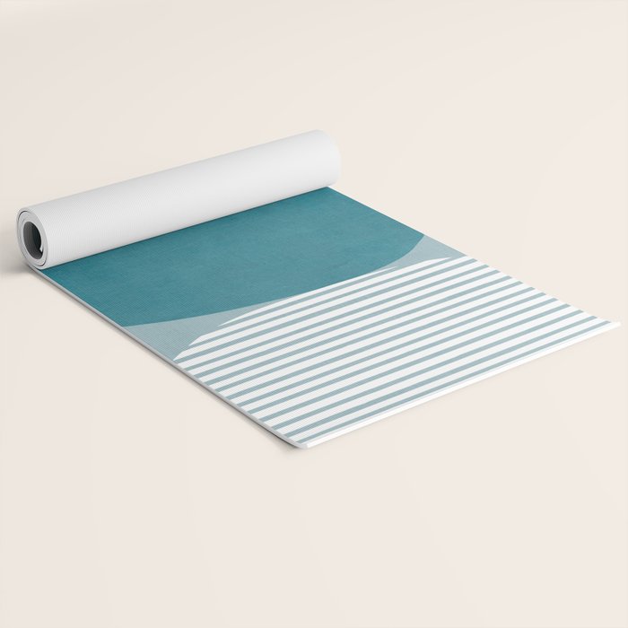 Teal White Lines Minimalist Artwork 02 Yoga Mat Gallery Image 2