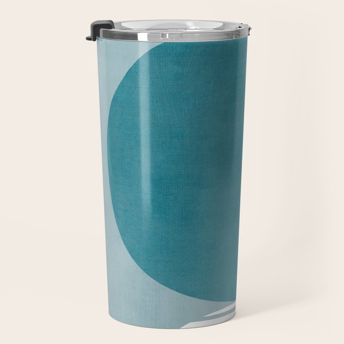 Teal White Lines Minimalist Artwork 02 Travel Mug Gallery Image 3
