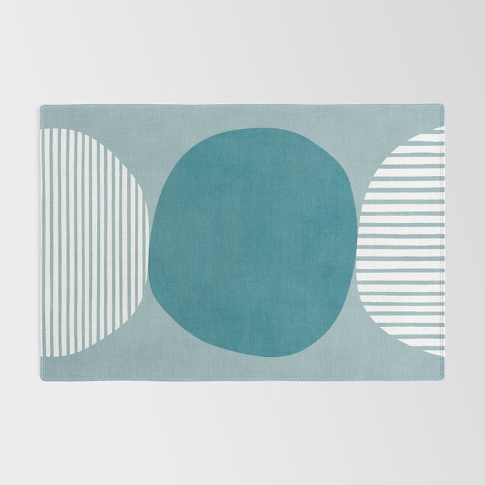 Teal White Lines Minimalist Artwork 02 Rug Gallery Image 2