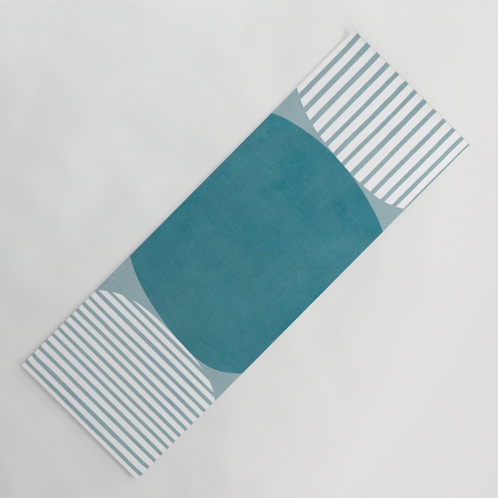 Teal White Lines Minimalist Artwork 02 Yoga Mat Gallery Image 1