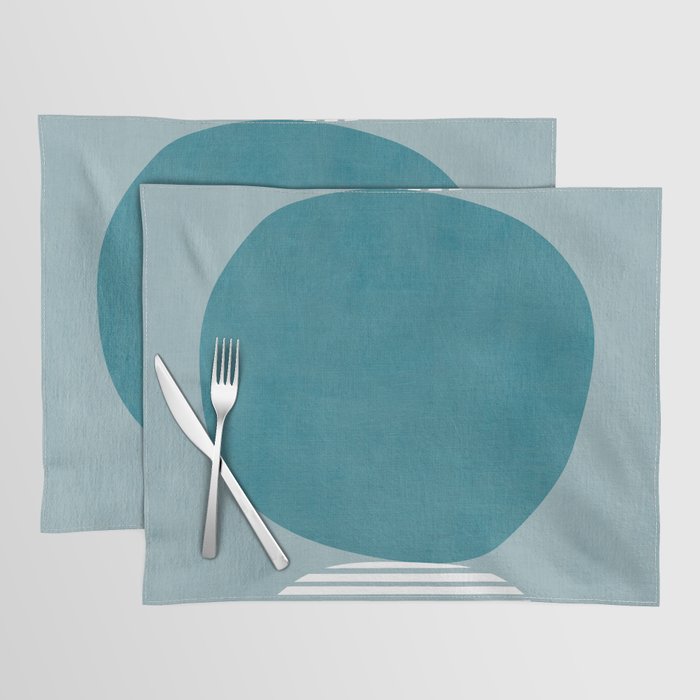 Teal White Lines Minimalist Artwork 02 Placemat Gallery Image 1