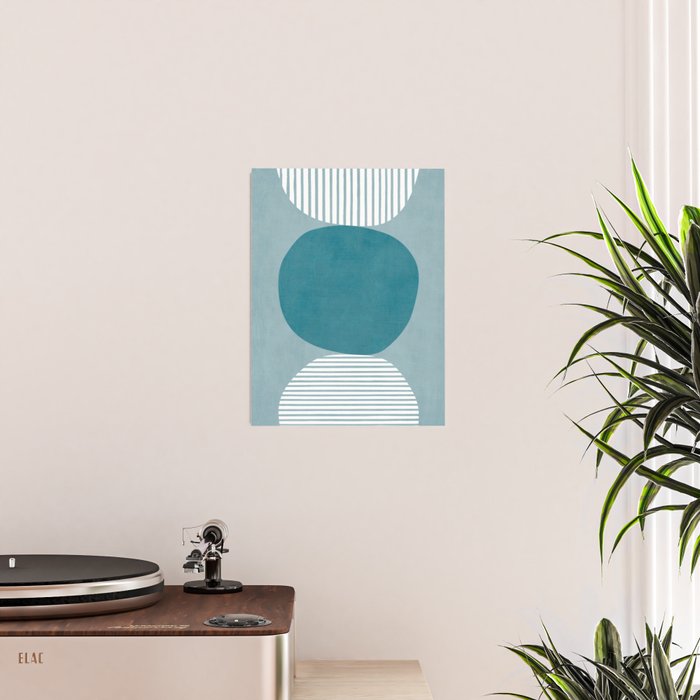 Teal White Lines Minimalist Artwork 02 Poster Gallery Image 2