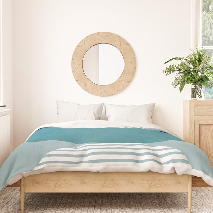 Teal White Lines Minimalist Artwork 02 Duvet Cover Gallery Image 3