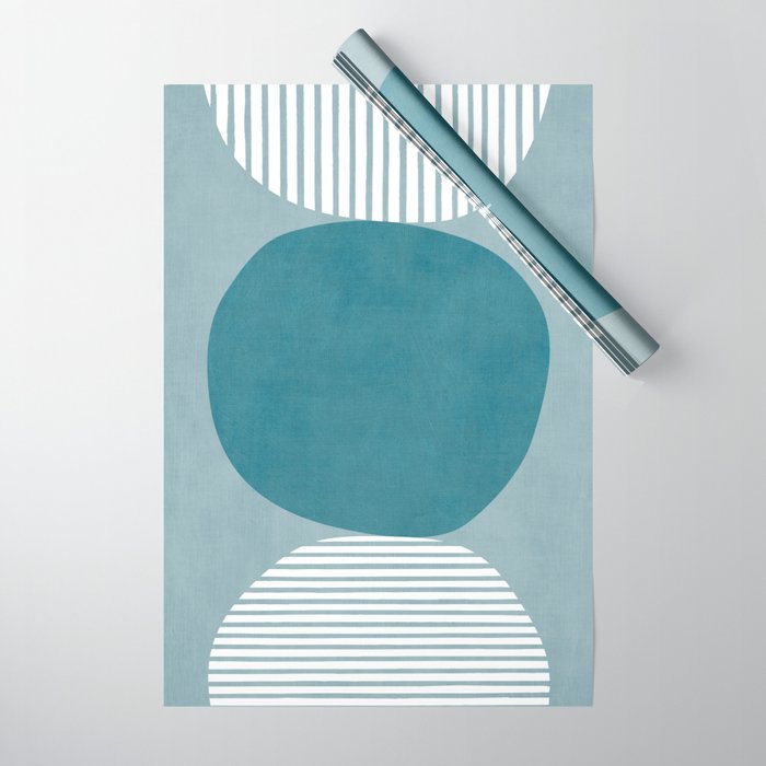 Teal White Lines Minimalist Artwork 02 Wrapping Paper Gallery Image 1