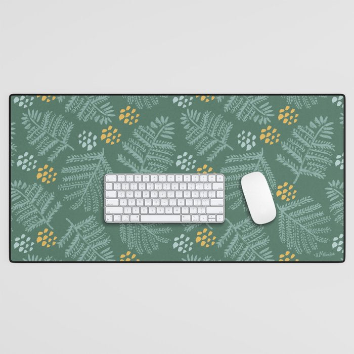 Winter & Woodsy Pine Trees in Forest Green Desk Mat Gallery Image 1