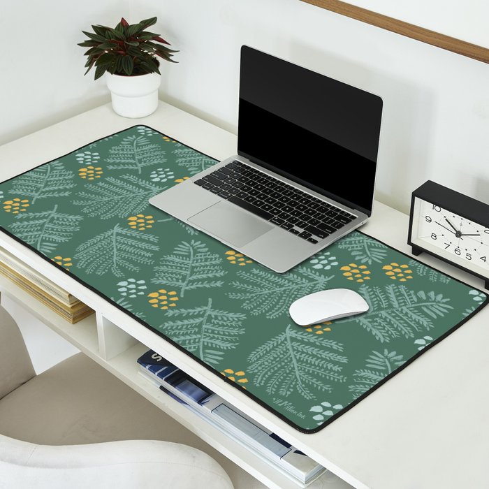 Winter & Woodsy Pine Trees in Forest Green Desk Mat Gallery Image 2