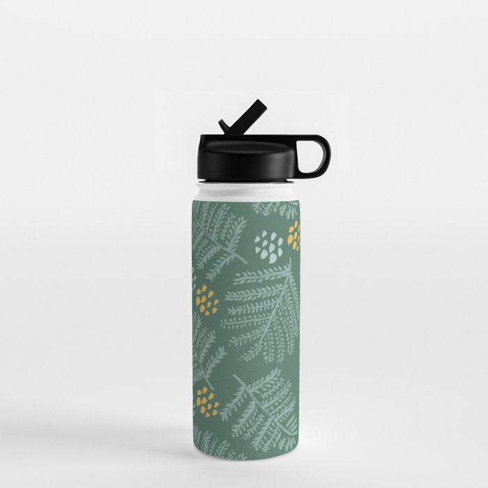 Winter & Woodsy Pine Trees in Forest Green Water Bottle Gallery Image 1