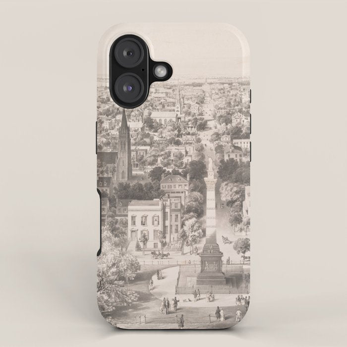 Vintage Pictorial Map of Savannah Georgia (1856) iPhone Case Gallery Image 1