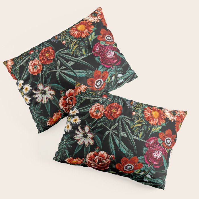 Marijuana and Floral Pattern Pillow Sham Gallery Image 1