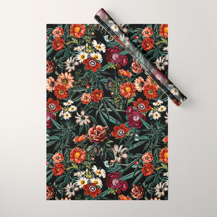 Marijuana and Floral Pattern Wrapping Paper Gallery Image 1