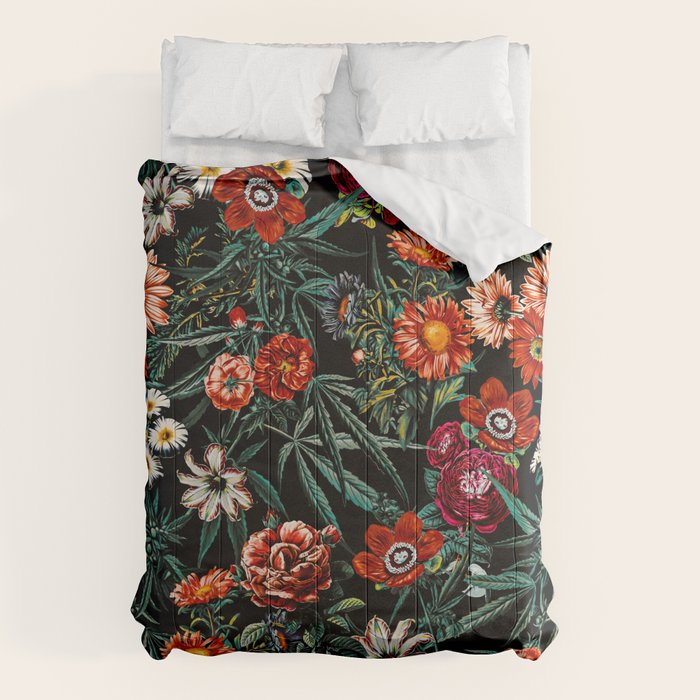 Marijuana and Floral Pattern Comforter Gallery Image 1