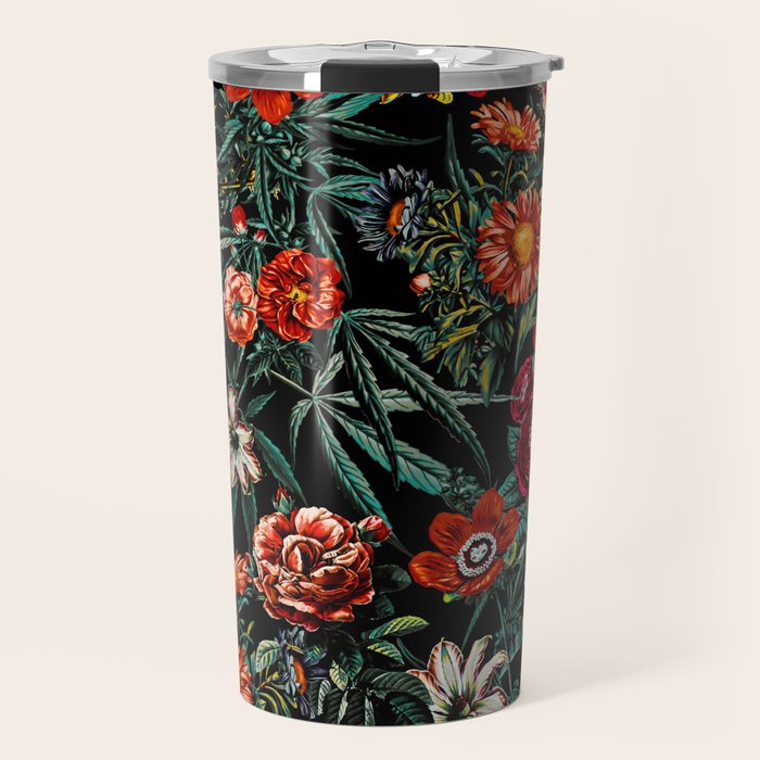 Marijuana and Floral Pattern Travel Mug Gallery Image 1
