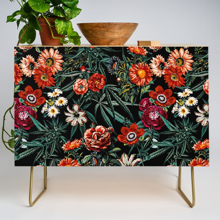 Marijuana and Floral Pattern Credenza Gallery Image 1