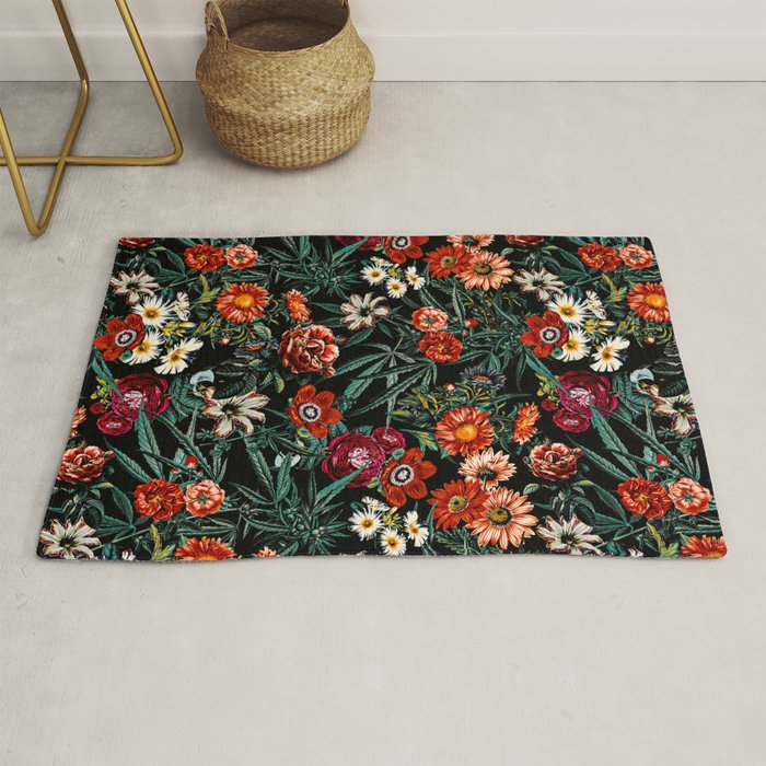 Marijuana and Floral Pattern Rug Gallery Image 1