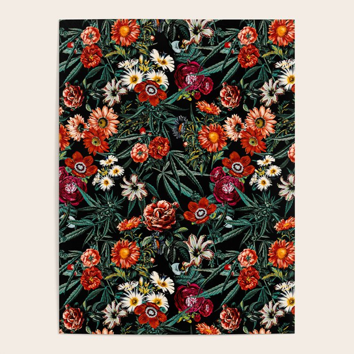 Marijuana and Floral Pattern Poster Gallery Image 1