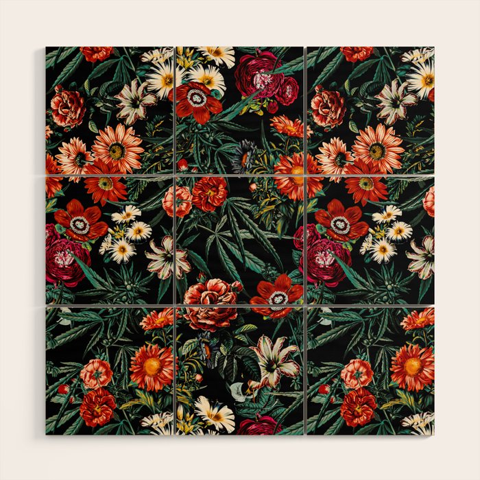 Marijuana and Floral Pattern Wood Wall Art Gallery Image 1