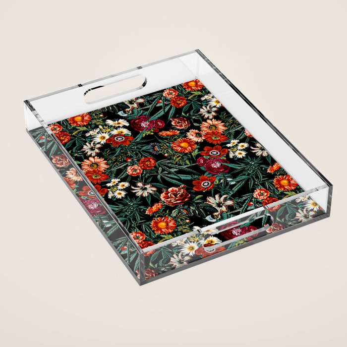 Marijuana and Floral Pattern Acrylic Tray Gallery Image 1