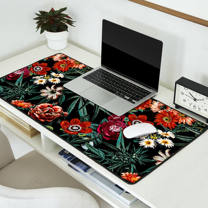 Marijuana and Floral Pattern Desk Mat Gallery Image 2