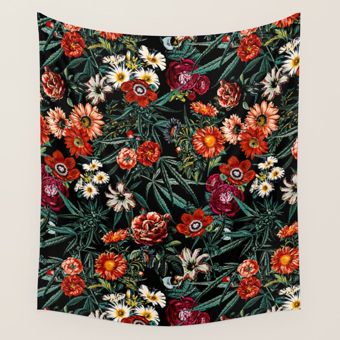 Marijuana and Floral Pattern Wall Tapestry Gallery Image 4