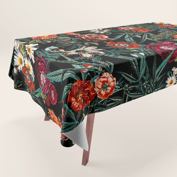 Marijuana and Floral Pattern Tablecloth Gallery Image 1