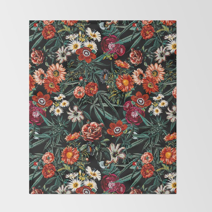 Marijuana and Floral Pattern Throw Blanket Gallery Image 2