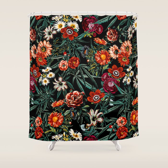 Marijuana and Floral Pattern Shower Curtain Gallery Image 1