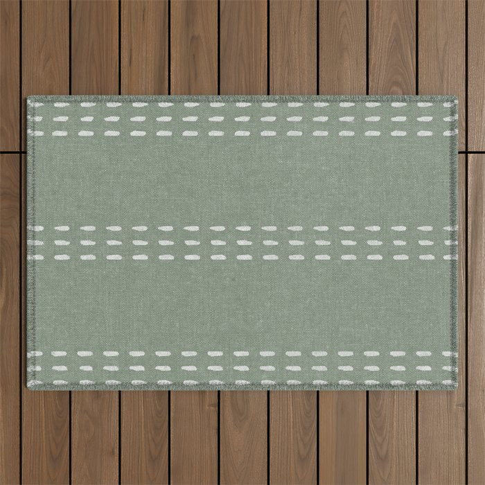 boho vertical stitch - sage Outdoor Rug Gallery Image 1