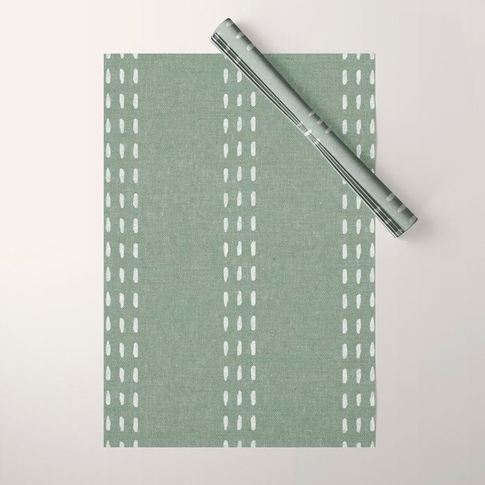 boho vertical stitch - sage Wrapping Paper Gallery Image 1