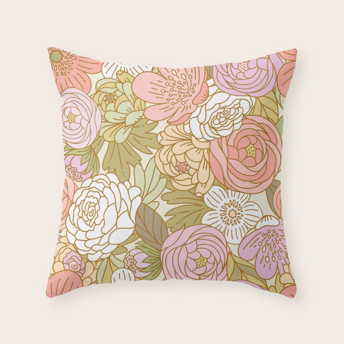 Boho Blooms | Light Pastel Throw Pillow Gallery Image 1