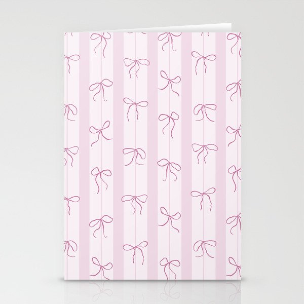 Coquette pink bows on a vertical stripes background Stationery Card Gallery Image 1