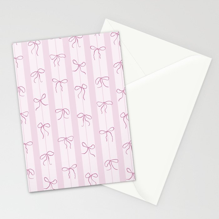 Coquette pink bows on a vertical stripes background Stationery Card Gallery Image 2