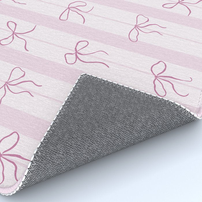 Coquette pink bows on a vertical stripes background Rug Gallery Image 4